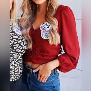 Crimson Long Sleeve Cropped Top